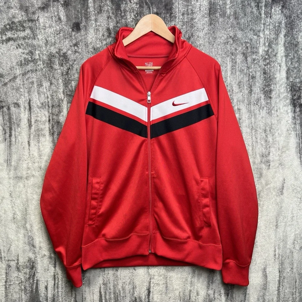 Nike The Athletic Dept Vintage Red/White Chevron Track Jacket Full‎ Zip Sz XL